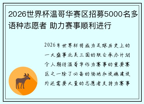 2026世界杯温哥华赛区招募5000名多语种志愿者 助力赛事顺利进行